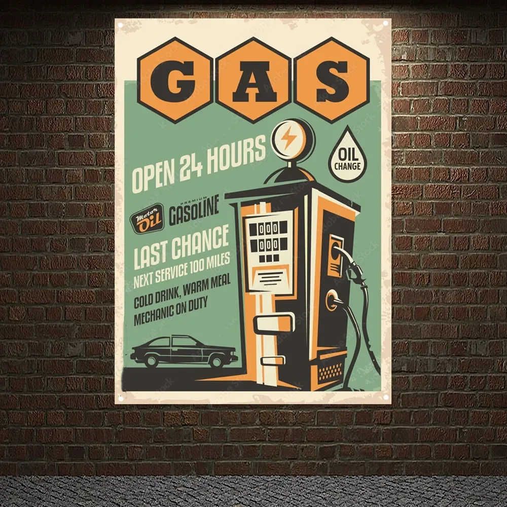 Auto Repair Shop Open - Gas Station OPEN 24 HOURS Vintage