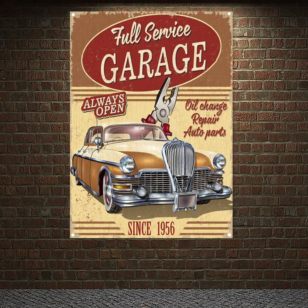ALWAYS OPEN GARAGE Vintage CAR - Auto Repair Shop Open recension och pris