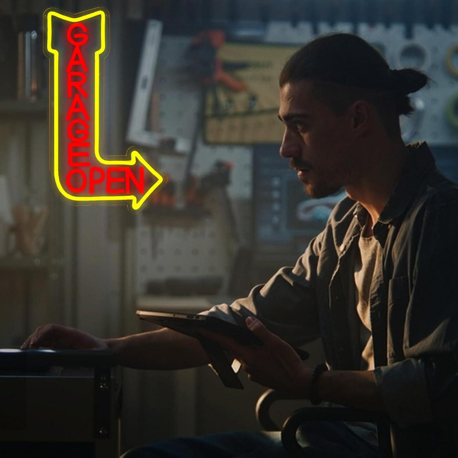 Garage Open Neon Sign USB Dimm - Auto Repair Shop Open recension och pris
