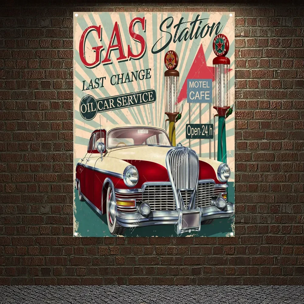 GAS Station Open 24 h Vintage  - Auto Repair Shop Open recension och pris