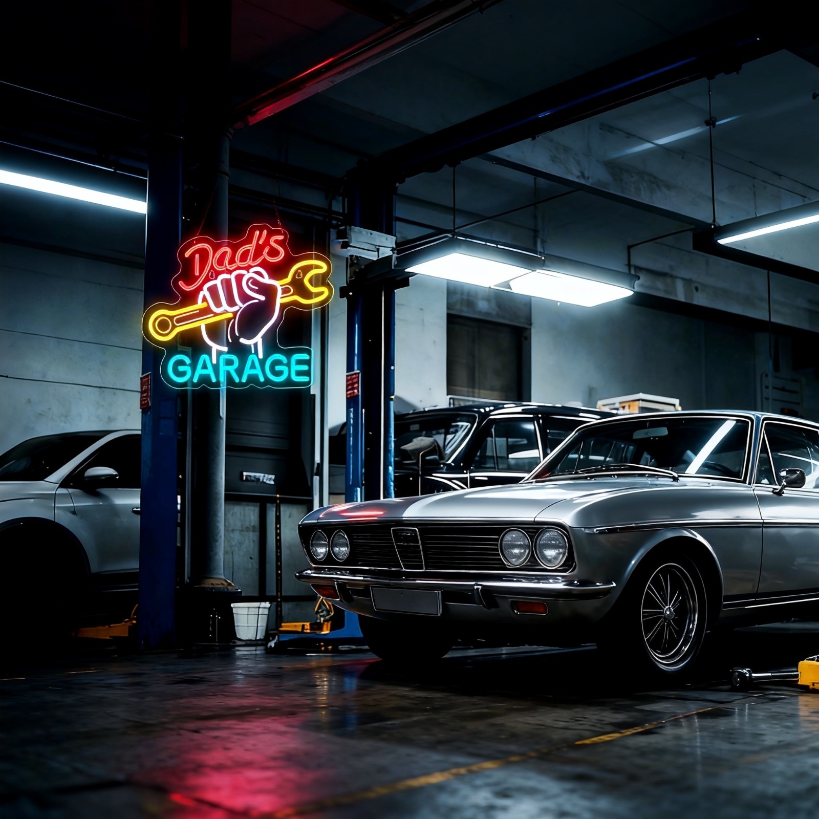 Dad's Garage Neon Sign LED Wal - Auto Repair Shop Open recension och pris